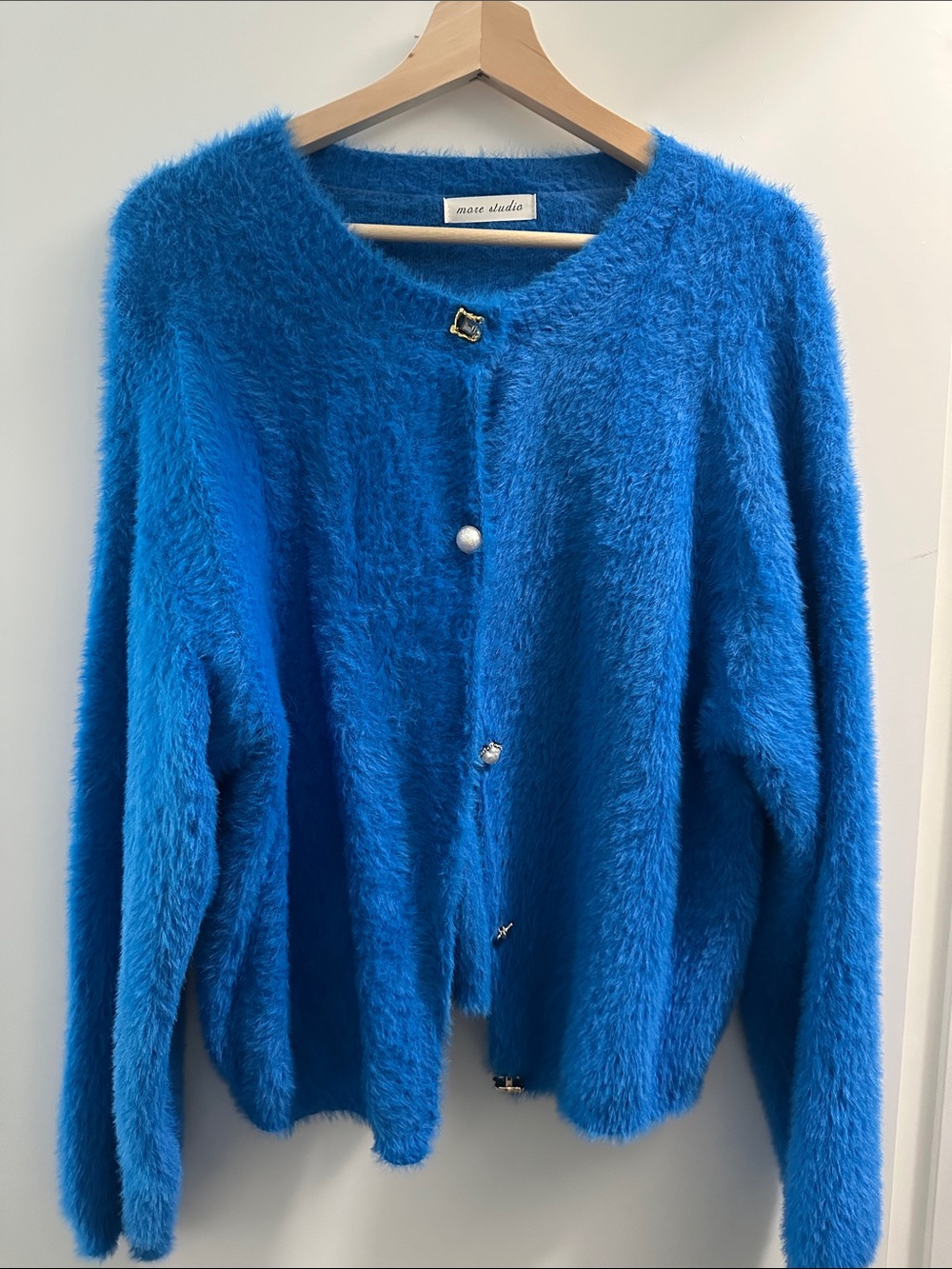 Mois Studio Electric Blue Fuzzy Button-Front Cardigan